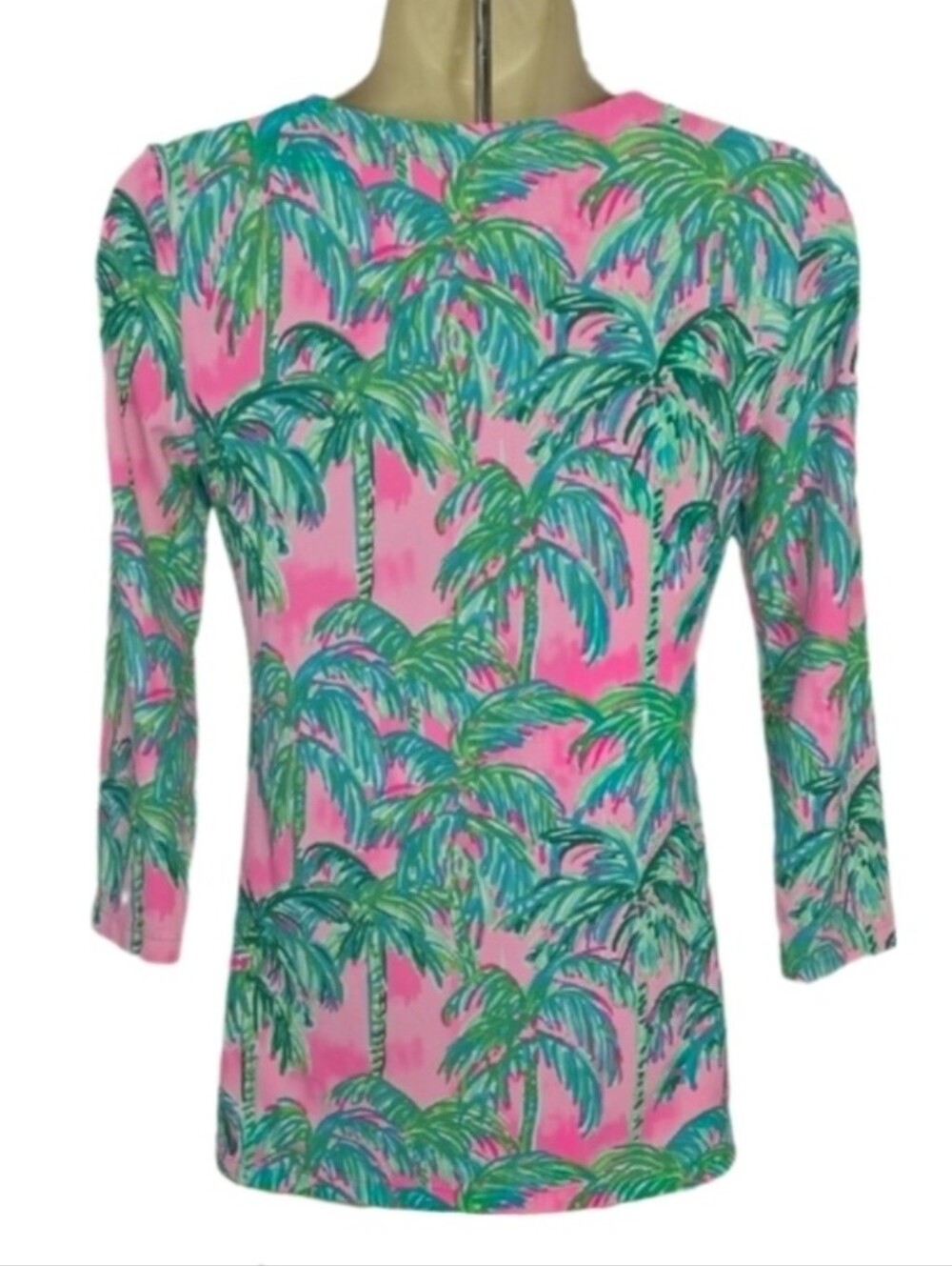 Lilly Pulitzer Top Karina Chilly Palm-Print V-Neck Bracelet Sleeve Green XXS - Picture 13 of 15